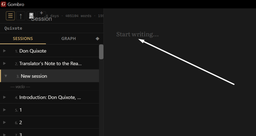 The blank page when you open the project