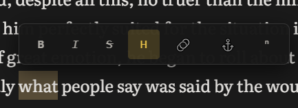 Formatting bar — B, I, S, H, link, anchor, footnote buttons
