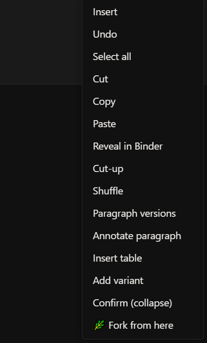 The editor's context menu