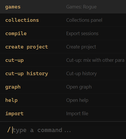 Command terminal — command list with /