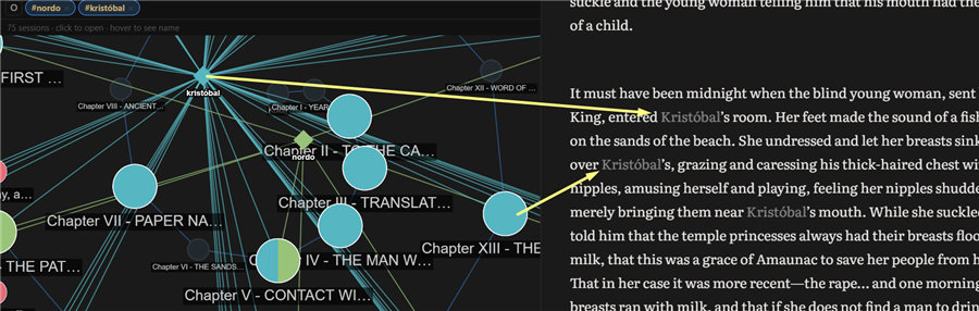 Editor — when opened from the graph, the session opens at the point and the keywords are underlined in the text